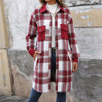 Harper – Plaid Long Coat | Women's Longline Winter Coat For Timeless Style Neriona Wine Red