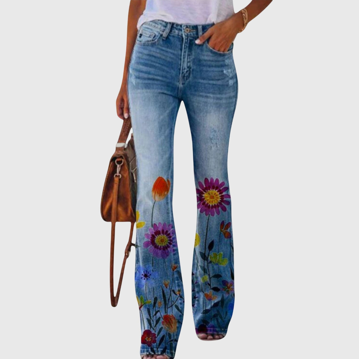 Thelma – Floral Wide-Leg Jeans | Button-Fly Detail