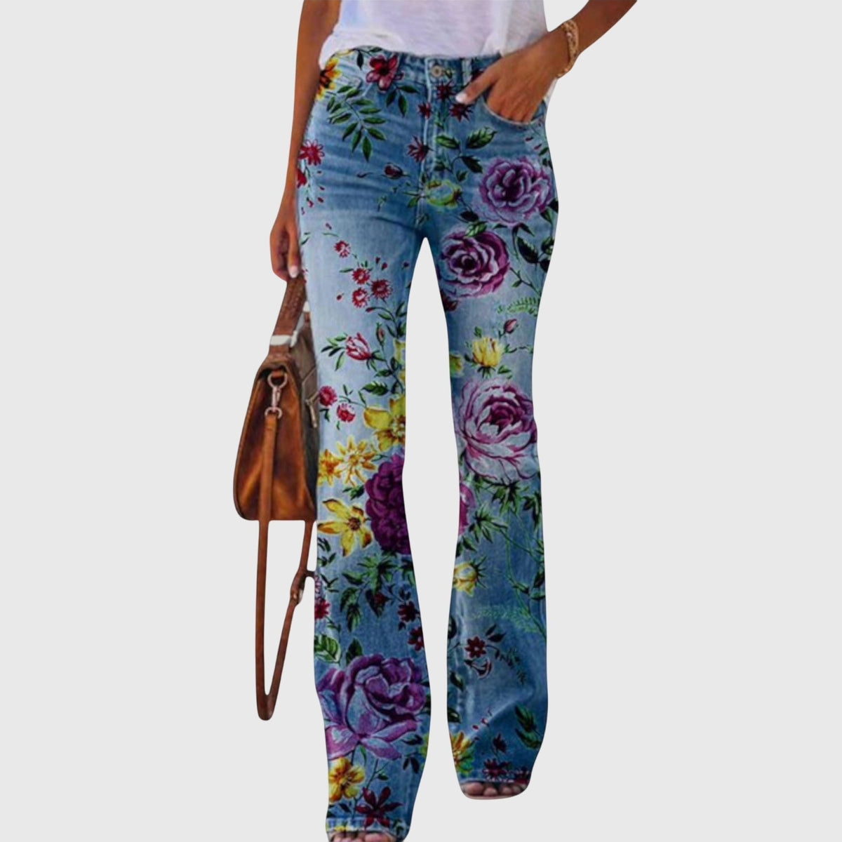 Thelma – Floral Wide-Leg Jeans | Button-Fly Detail