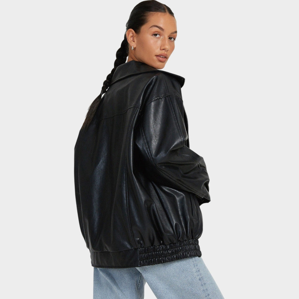 Raven – Oversized Leather Bomber Jacket | Relaxed Zip-Up Layer