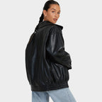 Raven – Oversized Leather Bomber Jacket | Relaxed Zip-Up Layer