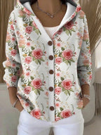 Elara – Hooded Button Cardigan | Cozy Knit Sweater For Everyday Comfort Sweater Neriona Floral White