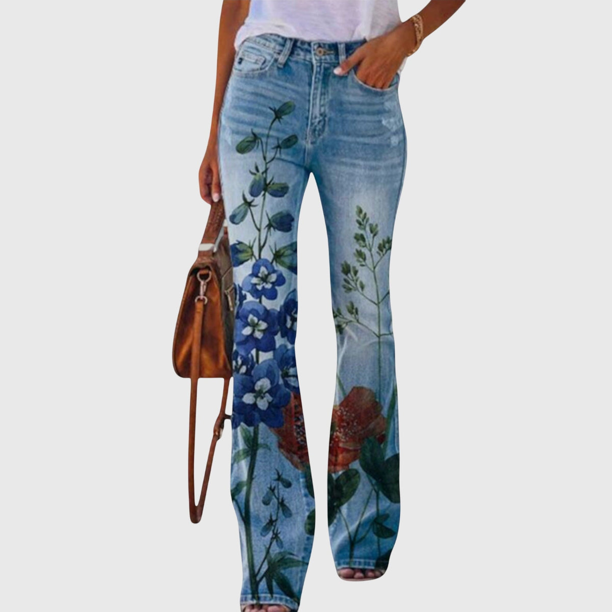 Thelma – Floral Wide-Leg Jeans | Button-Fly Detail