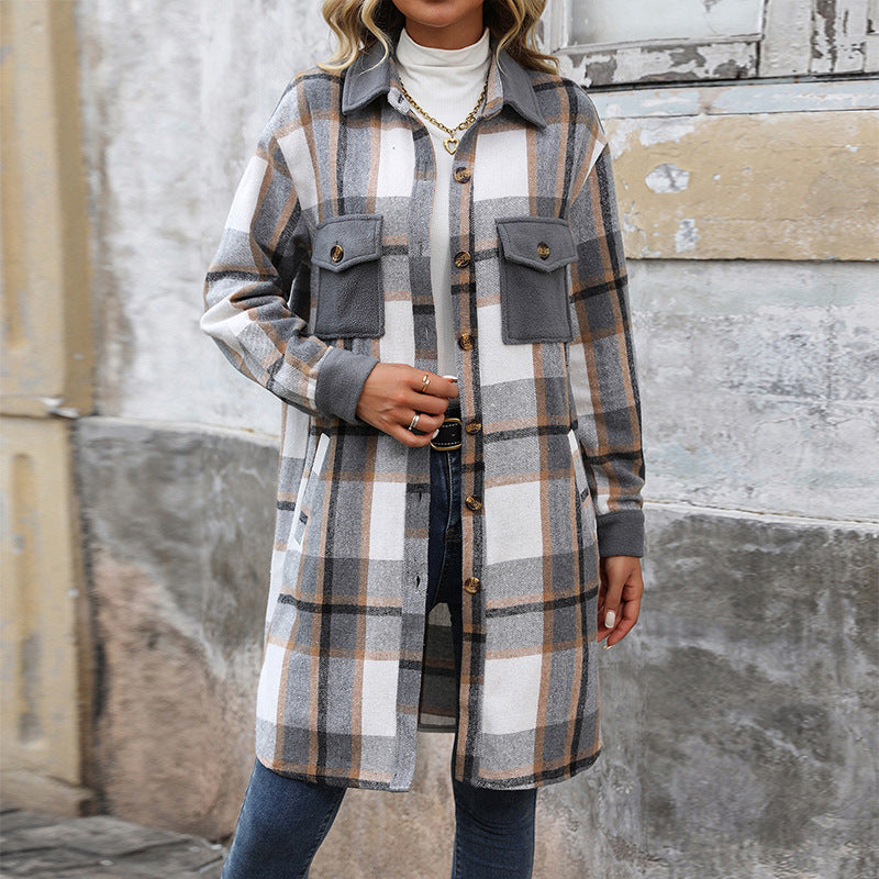 Harper – Plaid Long Coat | Women's Longline Winter Coat For Timeless Style Neriona Grey