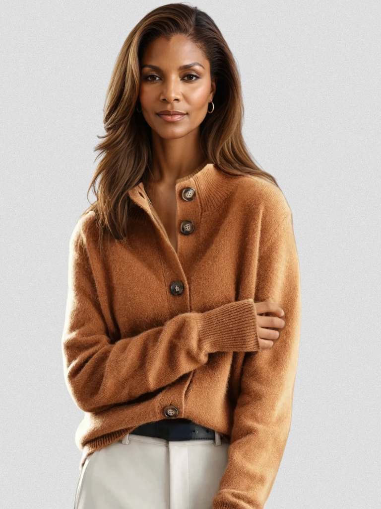 Calla – Classic Button Cardigan, Caramel - Cole & May