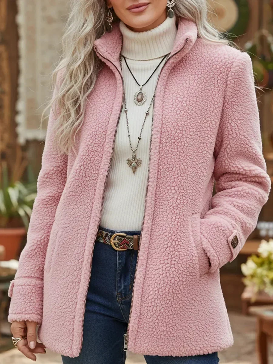 Elowen – Longline Zip Jacket, Pink - Cole & May