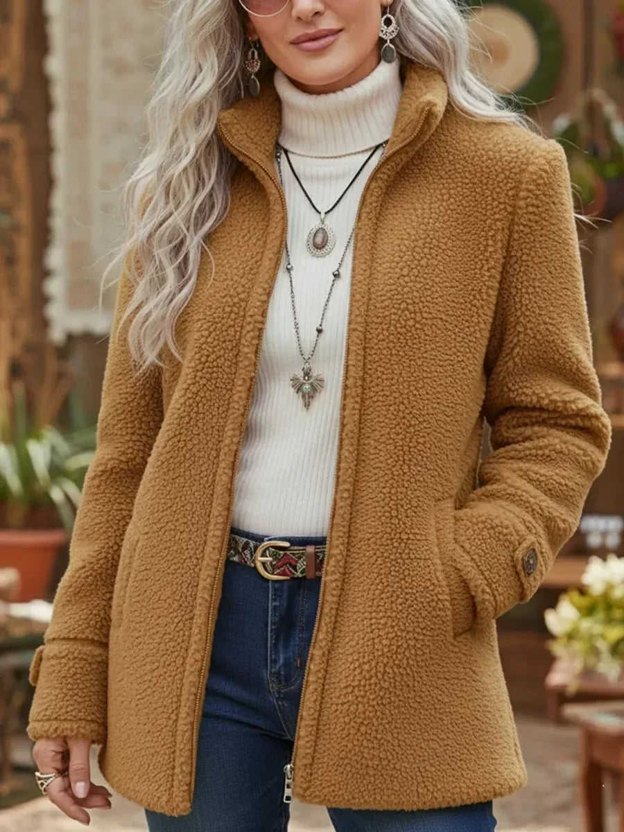Elowen – Longline Zip Jacket, Camel - Cole & May