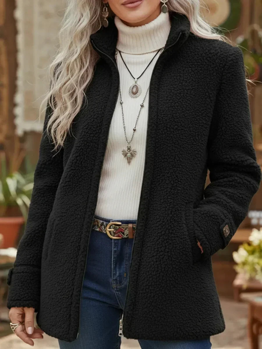 Elowen – Longline Zip Jacket, Black - Cole & May