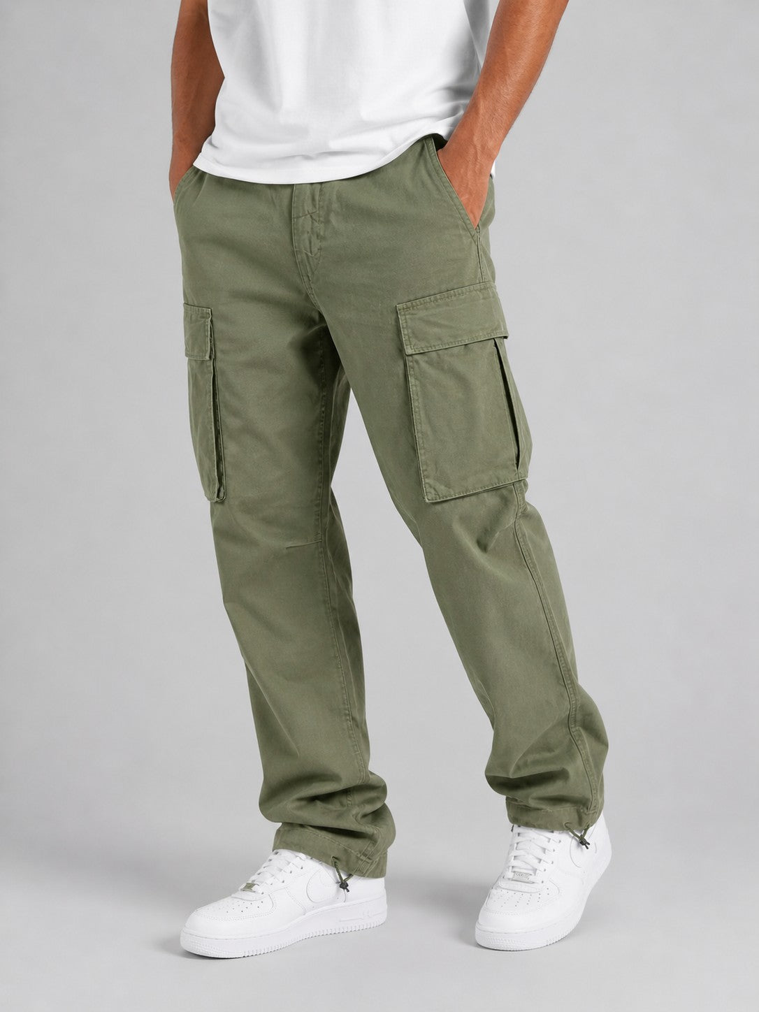 Grayson – Straight Leg Cargo Pants, Army Green - Cole & May