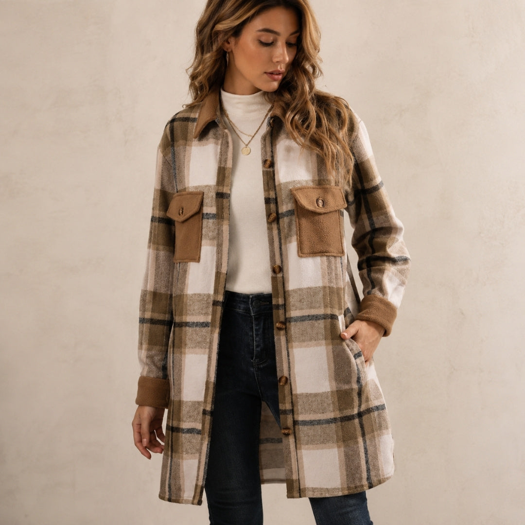 Greta – Longline Plaid Coat - Cole & May