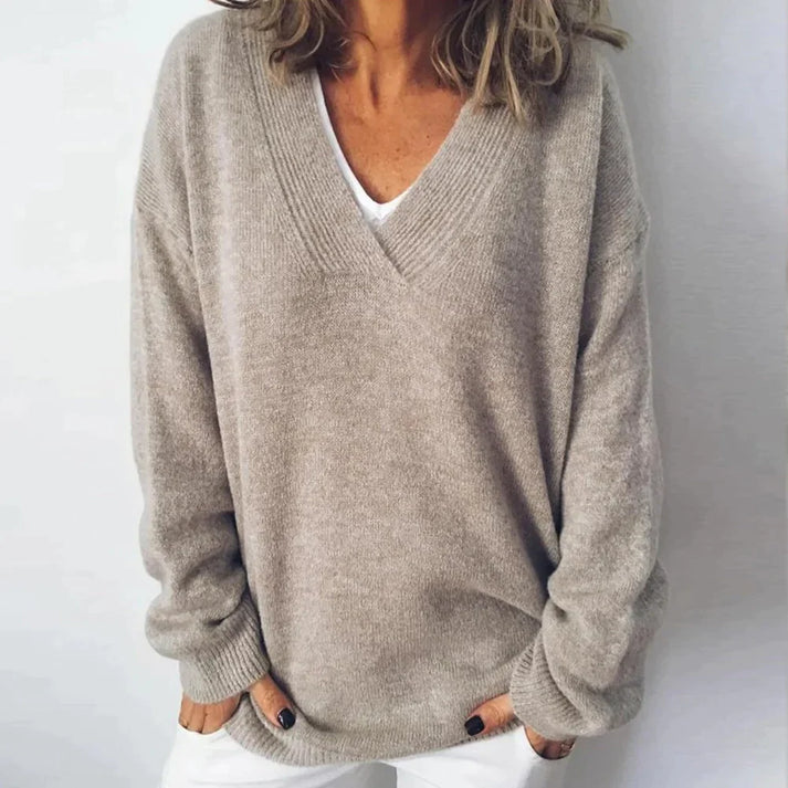 Isolde – Cashmere V-Neck Sweater, Beige - Cole & May