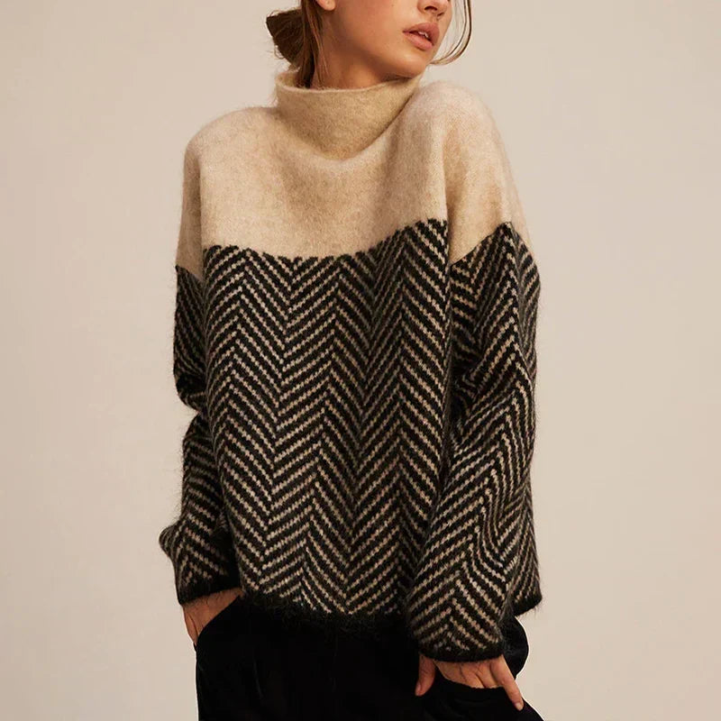 Bellagio – Funnel Neck Knit Sweater | Two-Tone Ribbed Trim