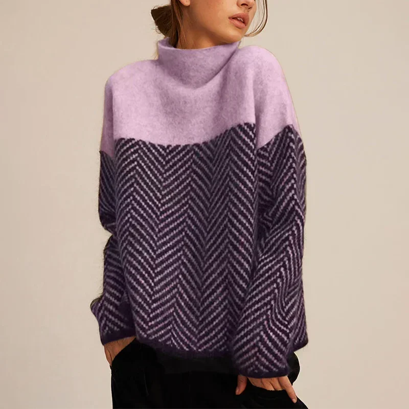 Bellagio – Funnel Neck Knit Sweater | Two-Tone Ribbed Trim