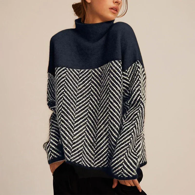 Bellagio – Funnel Neck Knit Sweater | Two-Tone Ribbed Trim