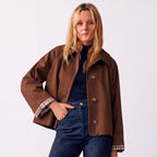 Women's Cropped Trench Coat | Notch Lapel with Button-Front Detail