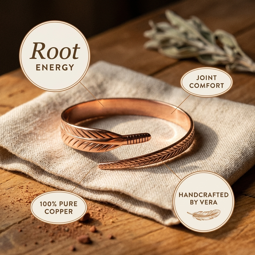 Feather Engraved Copper Cuff Bracelet Bracelet Neriona