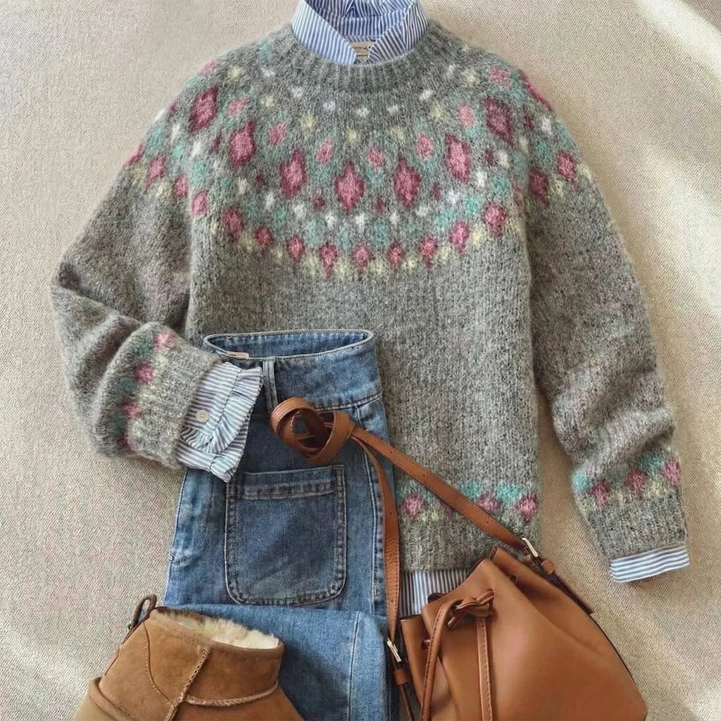 Women's Nordic Fair Isle Sweater | Crew Neck Yoke Pullover