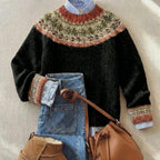Women's Nordic Fair Isle Sweater | Crew Neck Yoke Pullover