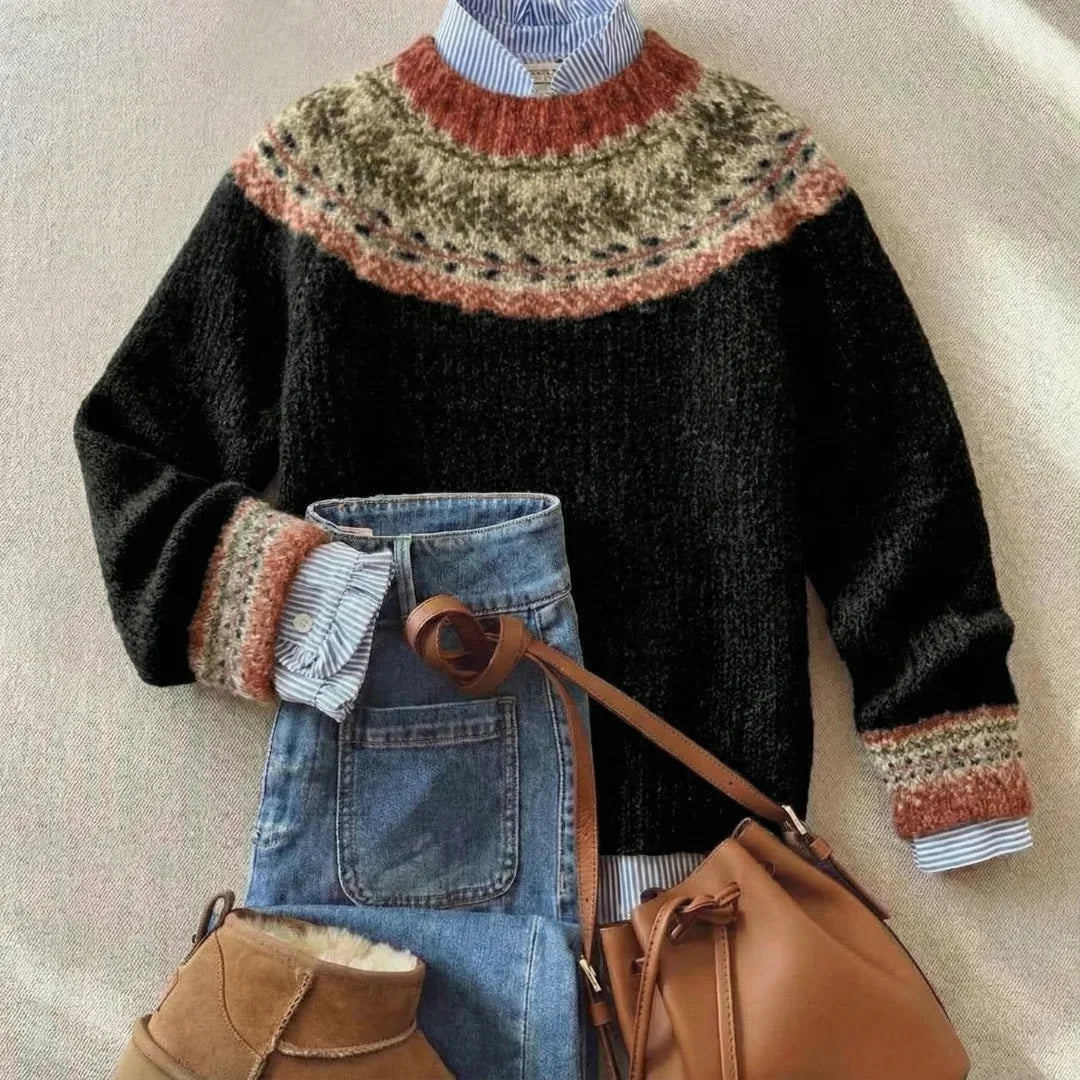 Women's Nordic Fair Isle Sweater | Crew Neck Yoke Pullover