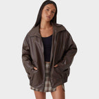 Raven – Oversized Leather Bomber Jacket | Relaxed Zip-Up Layer