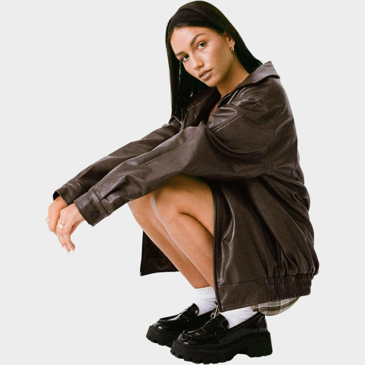 Raven – Oversized Leather Bomber Jacket | Relaxed Zip-Up Layer